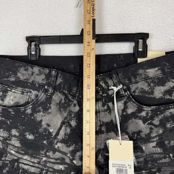 NWT MNML Men's 38x33 Slim Black Distressed Painted Stretch Zip Ankle Denim Jeans - Picture 10 of 11